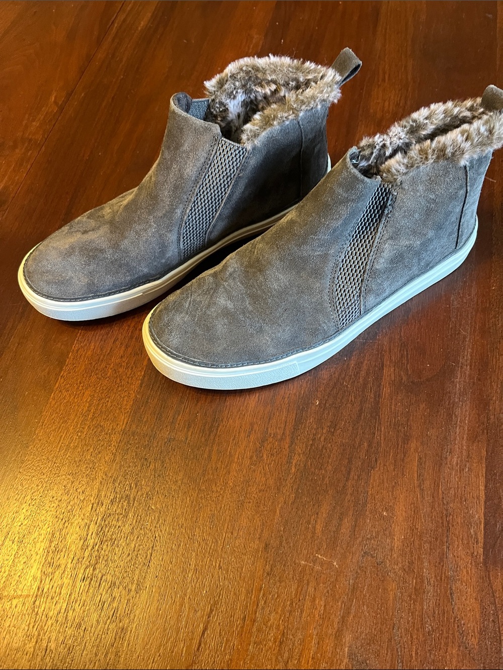 Toms Gray Suede Faux Fur Slip-On Sneakers